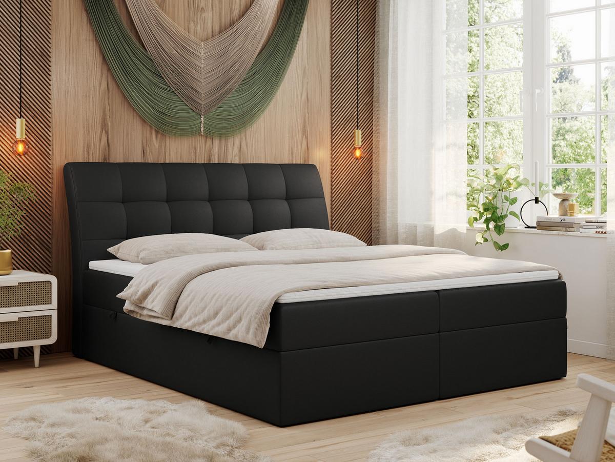BOXBETT DIEGOS 180/200 Schwarz Kunstleder - H3 - Schwarz, Holz/Textil (180/200cm) - MKS