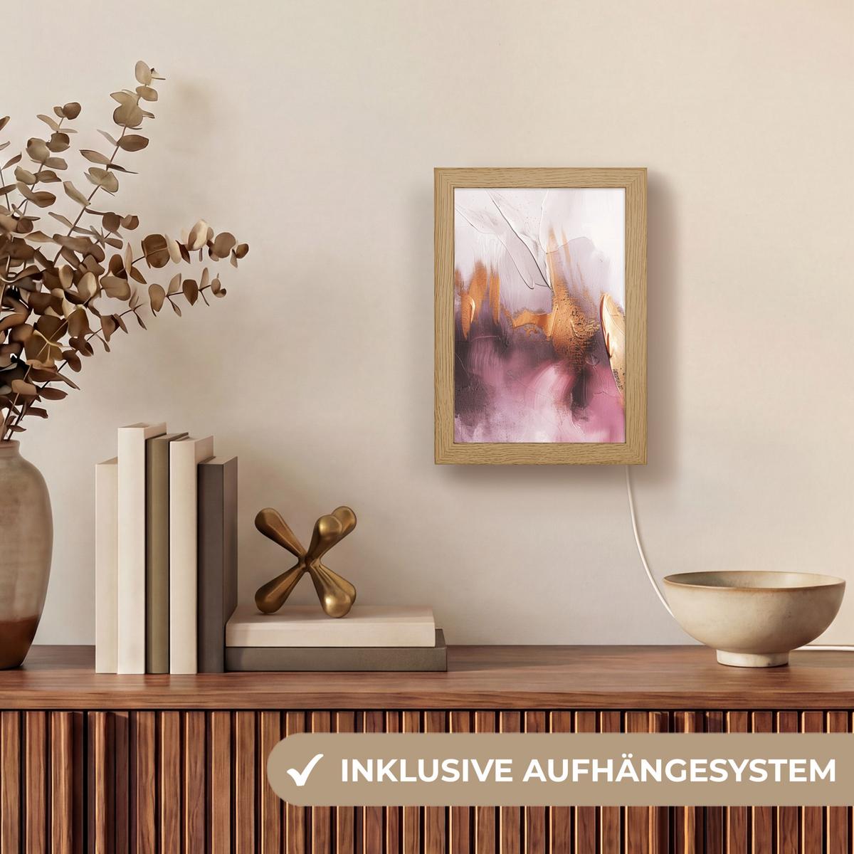 TISCHLEUCHTE Lila - Abstrakt - Farbe - Gold 15x20 cm - Baltimorefarben, Holzwerkstoff (8/15/20cm) - OnlyWow