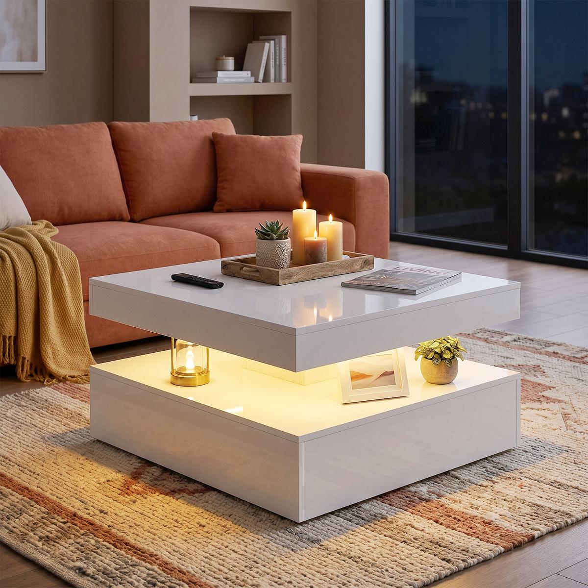COUCHTISCH MDF Weiß - Weiß Hochglanz, Holzwerkstoff (78/78/40cm) - HOMCOM