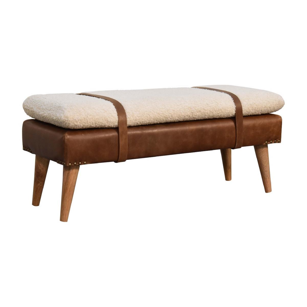SITZBANK Bouclé-Leder Gepolstert, Nordische Beine Beige und Braun - Messingfarben/Braun, Holz/Metall (90/40/35cm) - Artisan Furniture
