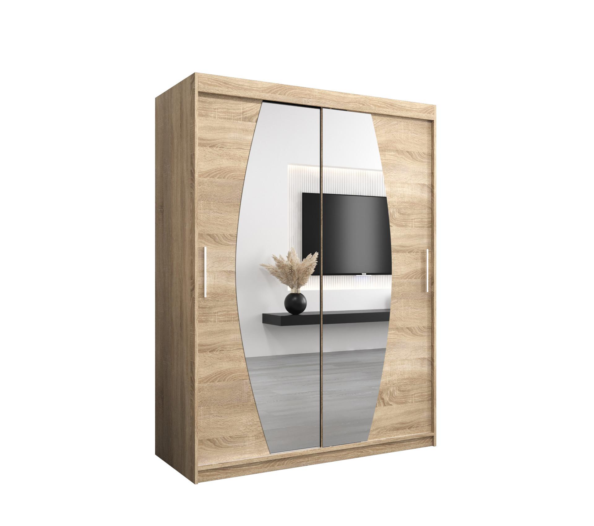 SCHWEBETÜRENSCHRANK 200/150/62 2-türig - Silberfarben/Sonoma Eiche, Holz/Kunststoff (150/200/62cm) - MÖBEL KRYSPOL