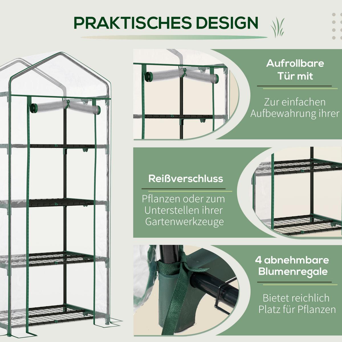 FOLIENGEWÄCHSHAUS, Transparent, PVC, Stahl - Transparent, Kunststoff (50/160/70cm) - Outsunny
