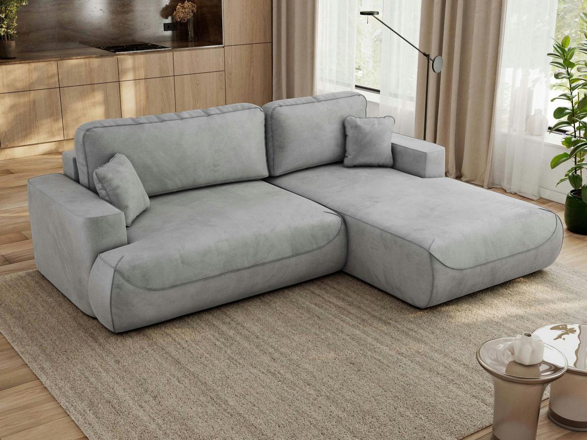 ECKSOFA OVO L Hellgrau Velvet - Rechts Seite - Hellgrau/Schwarz, Kunststoff/Textil (195/271cm) - MKS