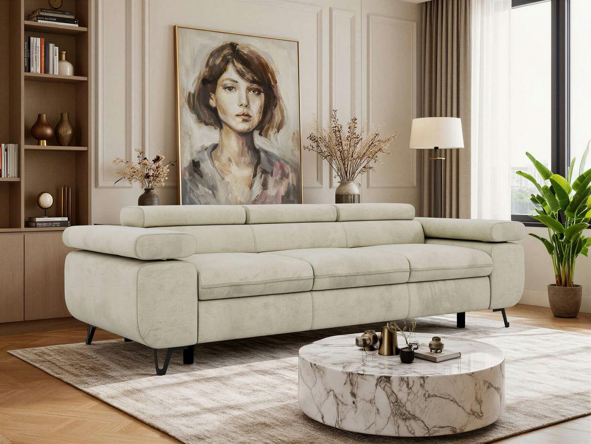 3-SITZER SOFA PETER - Beige Velvet - Beige/Schwarz, Textil/Metall (262/76/99cm) - MKS