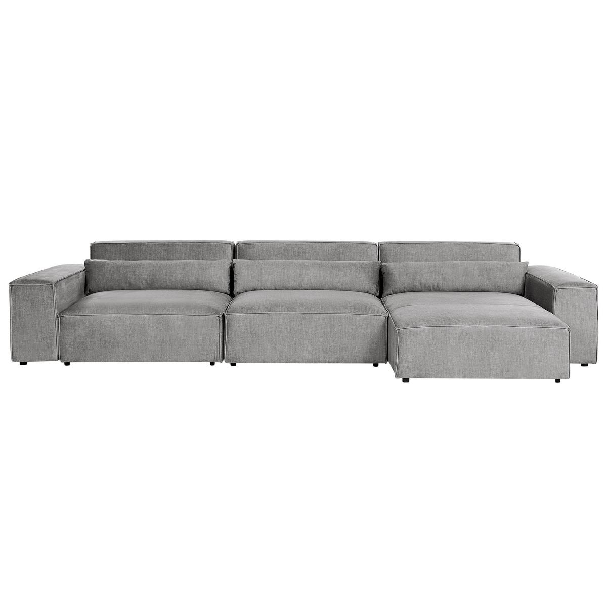 ECKSOFA Modul 4-Sitzer linksseitig Grau Stoff mit Ottomane Hellnar - Dunkelgrau, Textil (364/176cm) - Beliani