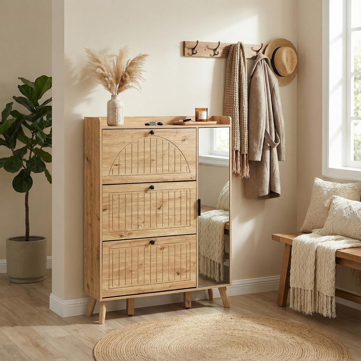 SCHUHKIPPER 110 cm in Holz-Optik - Naturfarben, Holzwerkstoff (110/138/24cm) - Urban Meuble