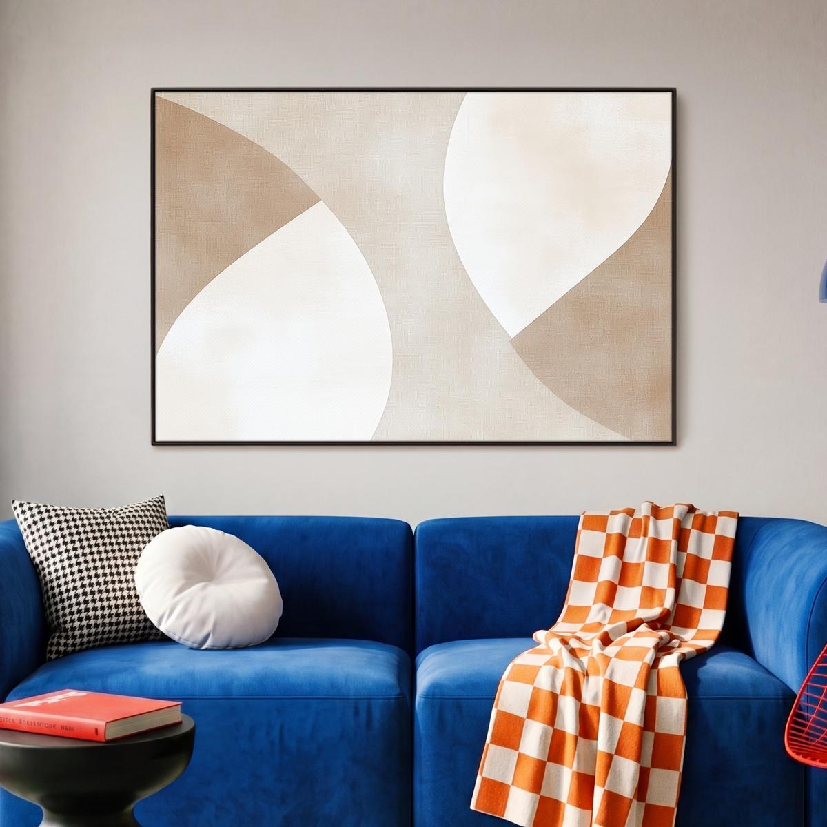 LEINWAND Bilder mit Rahmen - Braun - Japandi - Abstrakt - 90x60 - Sandfarben, Textil (90/60cm) - MuchoWow