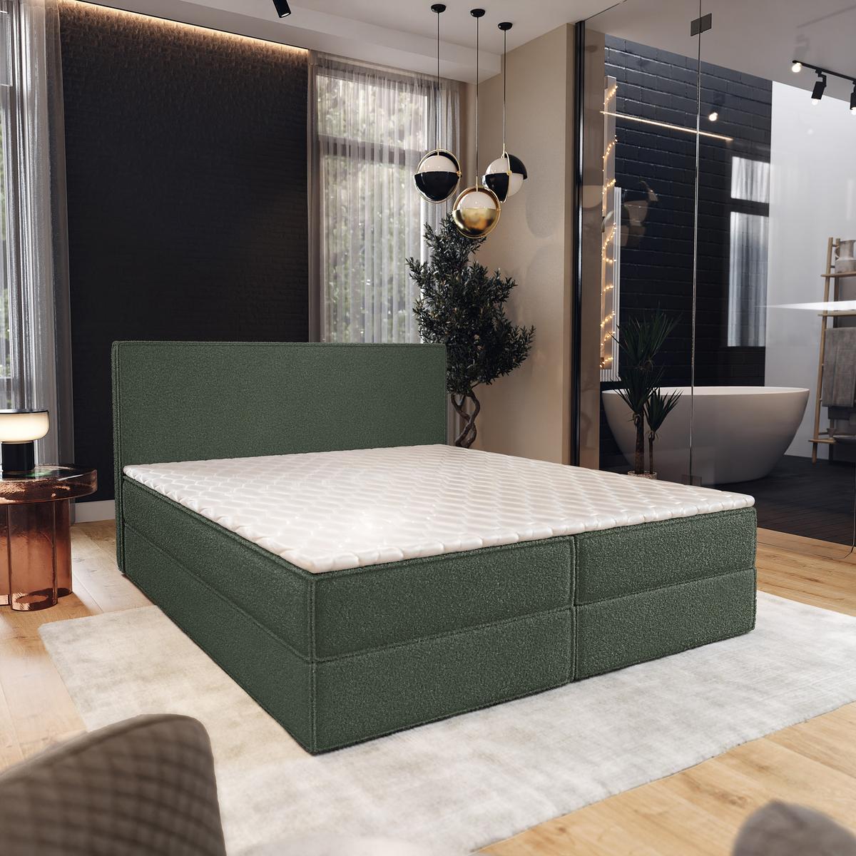 BOXBETT PELLIO 180x200 cm mit Matratze und Topper - Grün - Grün, Holz (180/200cm) - MASSENO