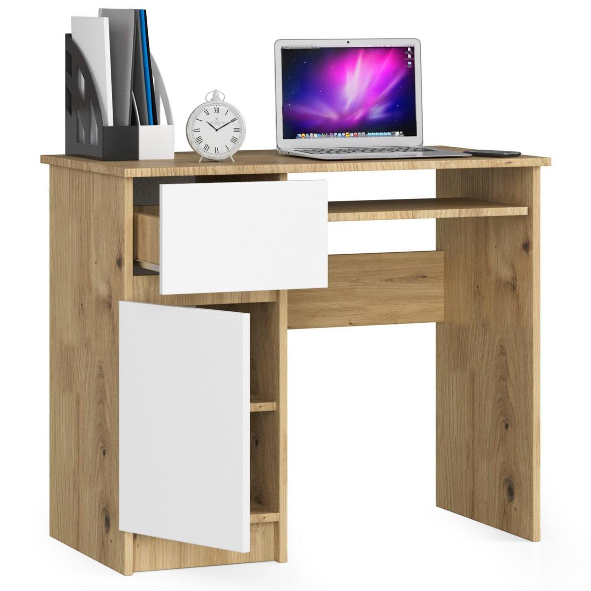 SCHREIBTISCH Eiche Artisan, Weiß 77/90/50 - Eiche Artisan/Weiß, Holzwerkstoff (68/51/77cm) - RAUMHIRSCH FURNITURE