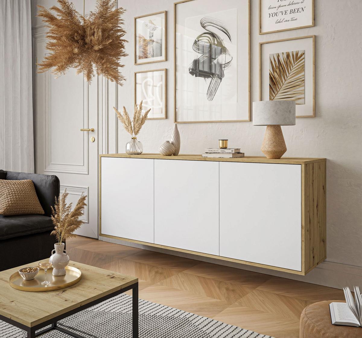KOMMODE SANAYI Hängend Eiche Artisan/Matte Weiß - Weiß, Holzwerkstoff (153.9/60/39.6cm) - Lookway