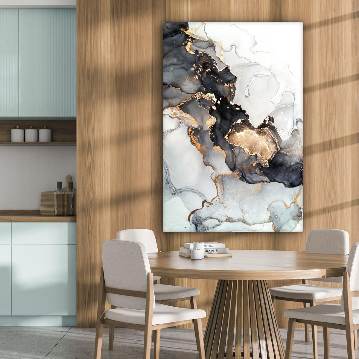 LEINWANDBILD Marmor - Schwarz - Weiß - Gold - Luxus - Abstrakt Deko XXL 80x120 cm - Goldfarben, Textil (80/120cm) - MuchoWow