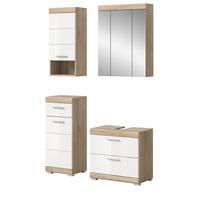 BADMÖBEL-SET weiß Hochglanz, Eiche 4-teilig 112 cm, Komplettset mit viel Stauraum - Weiß Hochglanz/Eichefarben, Holzwerkstoff (112/191/37cm) - Inn.Furn