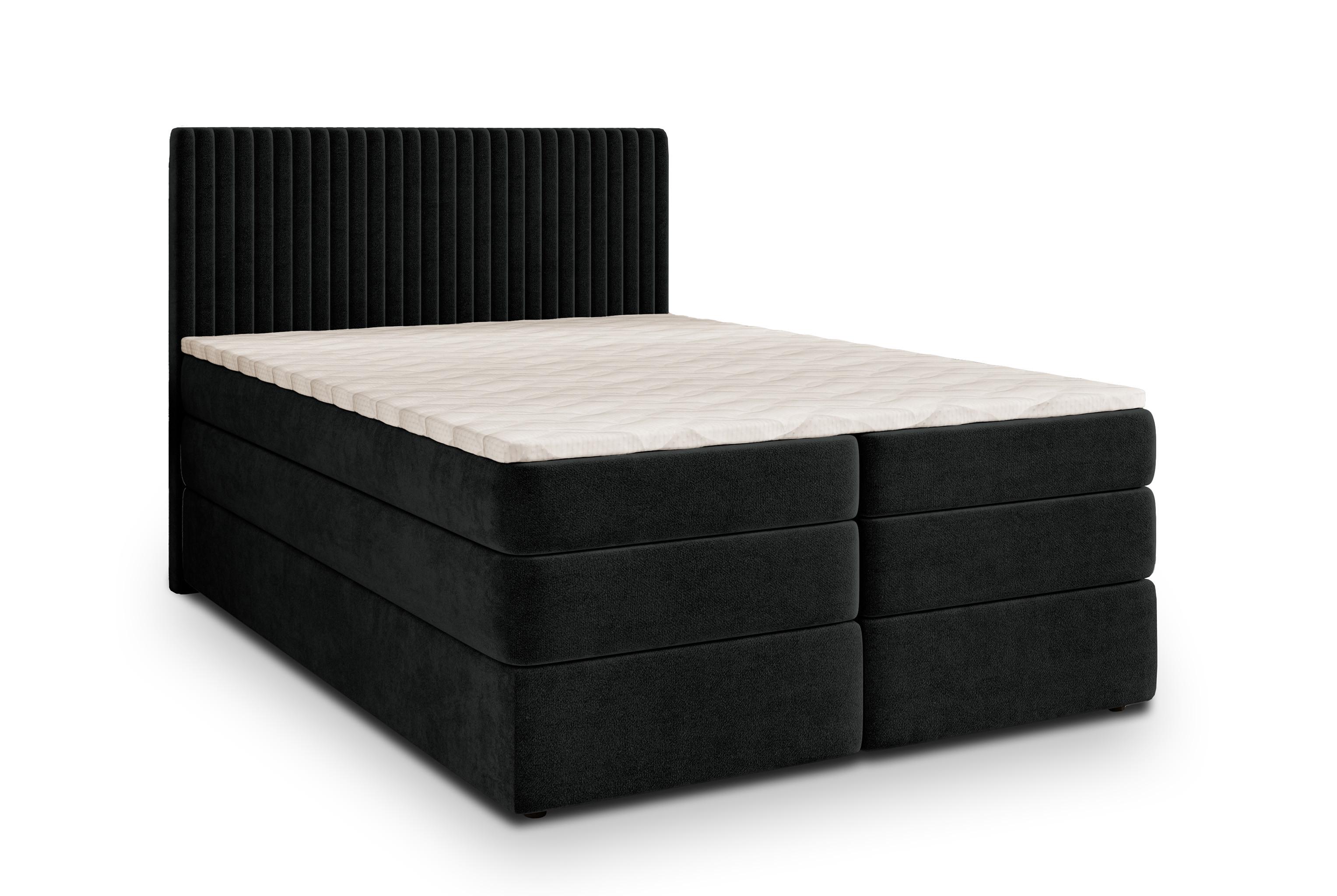 BOXSPRINGBETT FELBIO 180x200 cm mit Matratze und Topper - Schwarz - Schwarz, Holz (180/200cm) - MASSENO