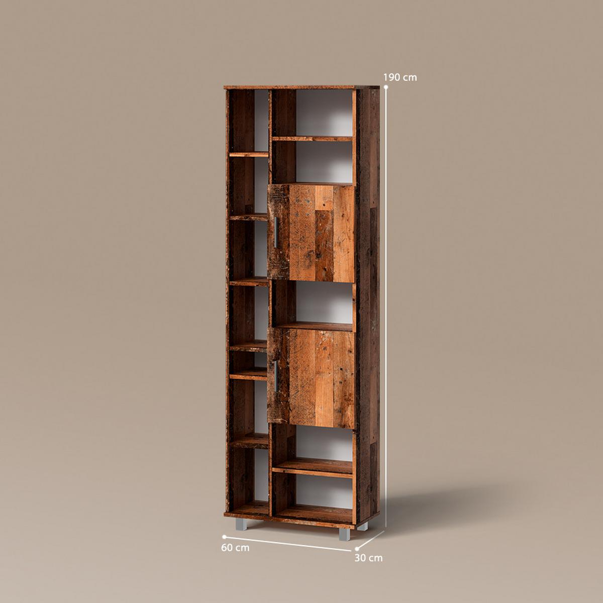 BADSCHRANK Eisak Eiche rustikal 60 x 190 cm mit Türen, und offenen Fächern - Wildeiche, Holzwerkstoff (60/190/30cm) - Livinity®
