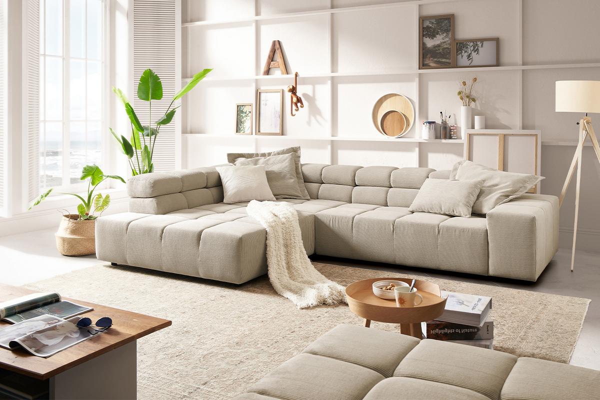 ECKSOFA NEVADA Beige Cord - Beige/Schwarz, Kunststoff/Textil (319/215cm) - KAWOLA