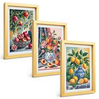 BILDER SET 3er Set - 20x30 cm Goldrahmen - Blumen und Früchte in Vasen - Goldfarben, Kunststoff (20/30cm) - TULUP