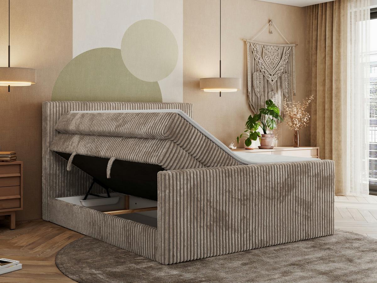 BOXSPRINGBETT TILIANO KING DUO 140/200 - Hellbraun Cord - H3 - Hellbraun, Textil (140/200cm) - MKS