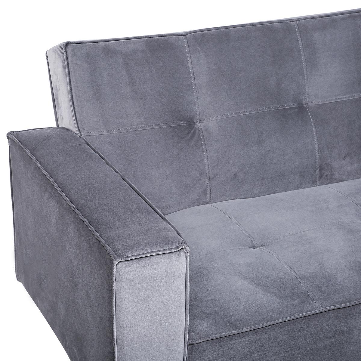3-SITZER-SCHLAFSOFA Samtstoff Grau Visnes - Grau, Textil (218/80/81cm) - Beliani
