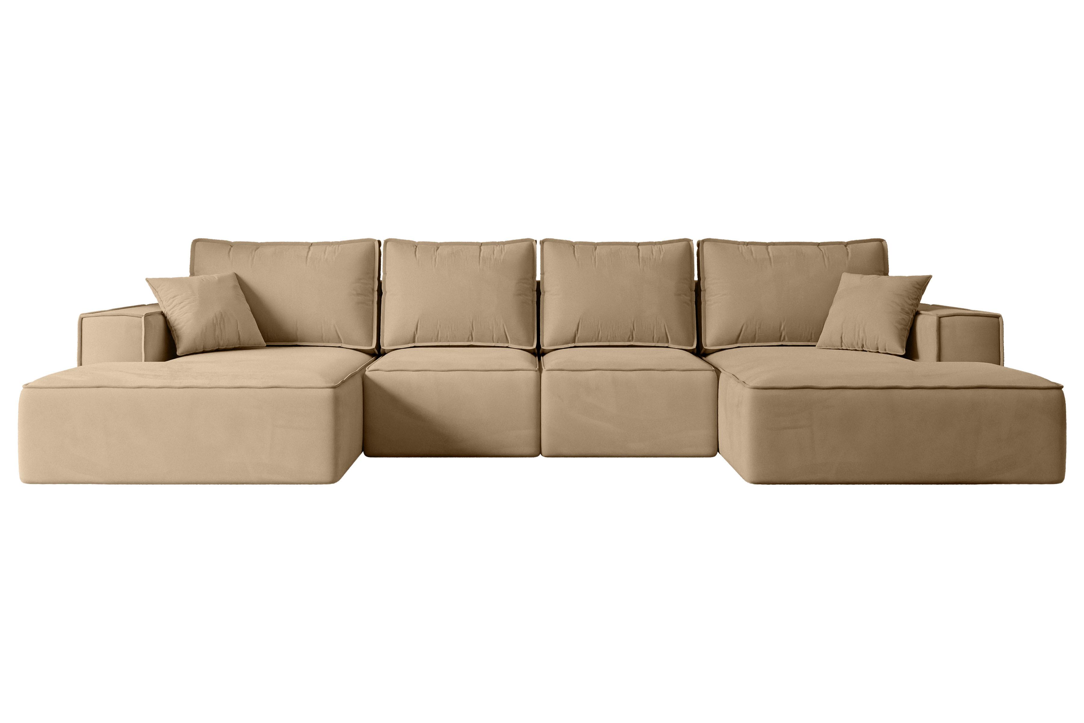 WOHNLANDSCHAFT mit Schlaffunktion und Bettkasten SIERRA-U-S - 349x161x87 cm Beige Velours - Beige/Schwarz, Holzwerkstoff/Kunststoff (349/87/161cm) - ALTDECOR