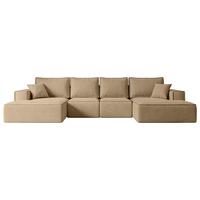 WOHNLANDSCHAFT mit Schlaffunktion und Bettkasten SIERRA-U-S - 349x161x87 cm Beige Velours - Beige/Schwarz, Holzwerkstoff/Kunststoff (349/87/161cm) - ALTDECOR