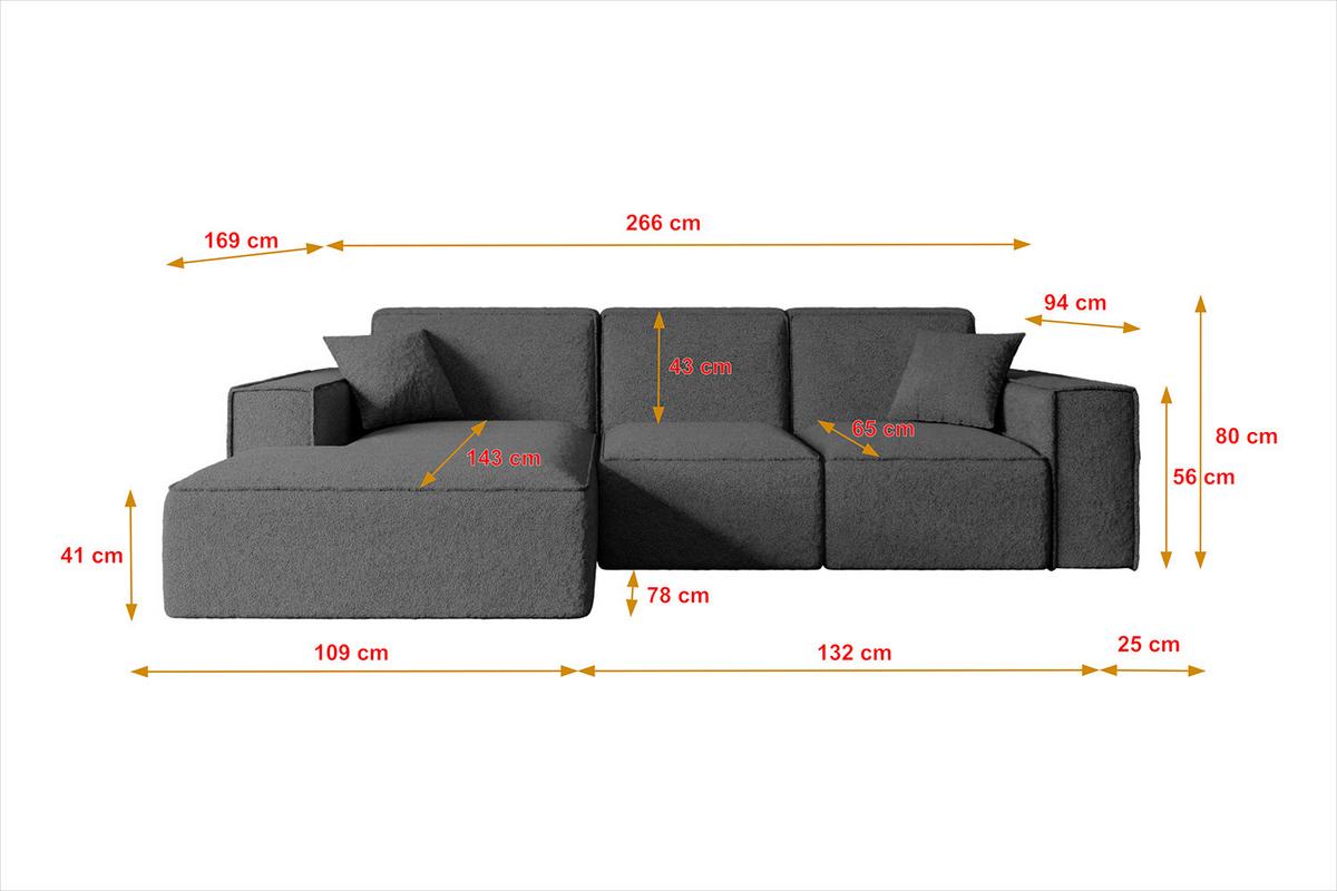 ECKSOFA Ottomane Links SERRA-L - 266x169x80 cm Grün Cord - Schwarz/Grün, Holzwerkstoff/Kunststoff (165/266cm) - ALTDECOR