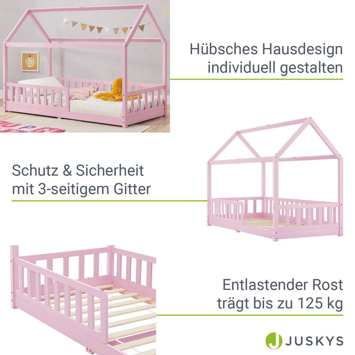 KINDERBETT Marli mit Matratze rosa 90x200 cm - Rosa, Holz (90/200cm) - Juskys