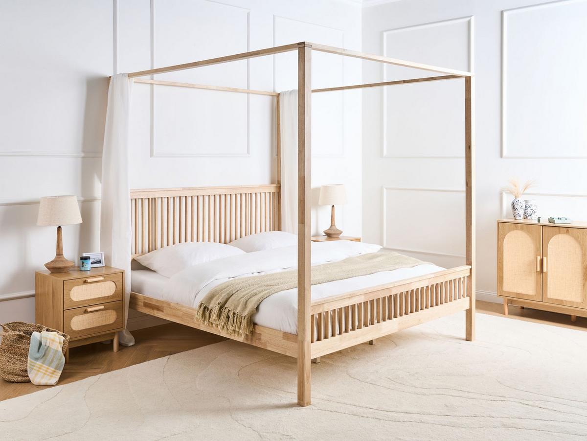 HIMMELBETT 180/200 cm Hellbraun Harfleur - Hellbraun, Holz (180/200cm) - Beliani