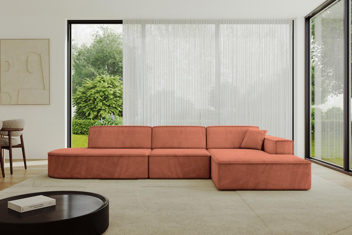 ECKSOFA Ottomane Rechts IREA-L2-v4 - 327x165x77 cm Apricot - Koralle, Holzwerkstoff/Textil (327/165cm) - ALTDECOR