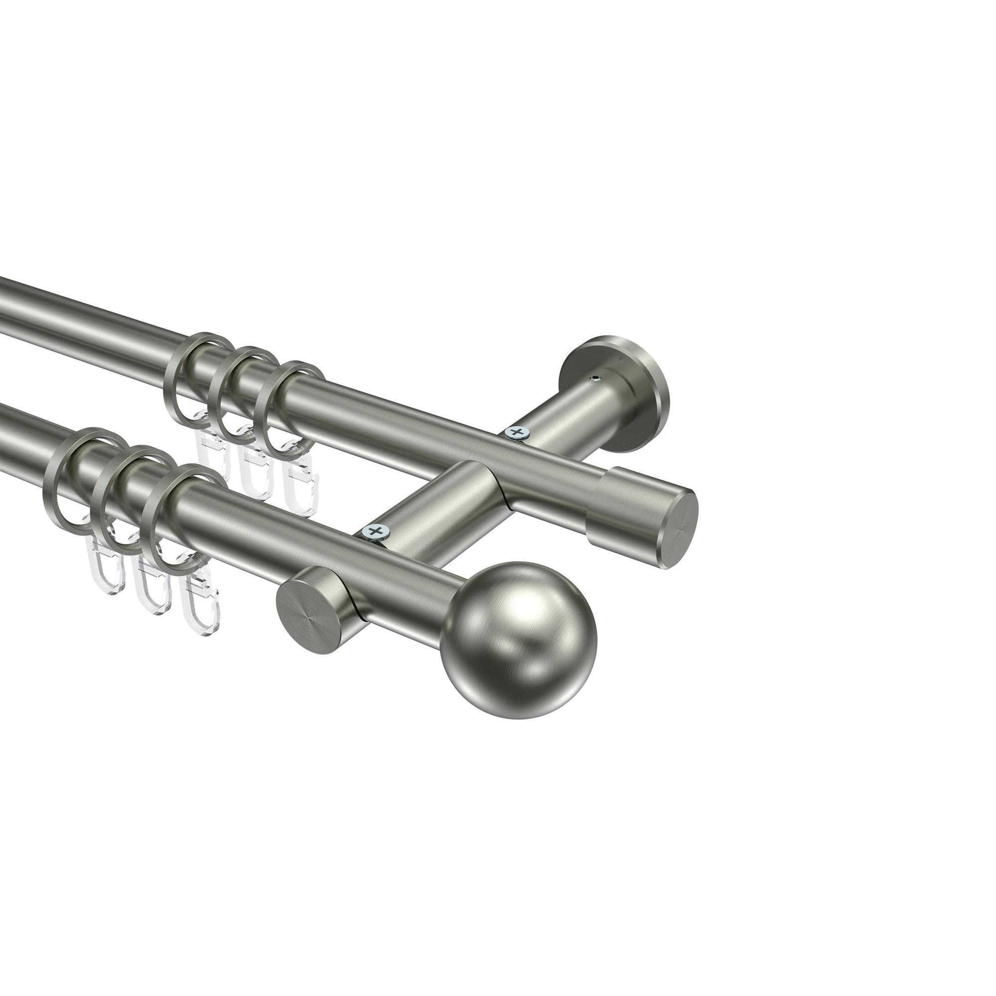 GARDINENSTANGE Platon Luino 280 cm (geteilt in 2 x 140 cm), 2-läufig, 20 mm Ø Edelstahl-Optik - Edelstahlfarben, Metall (280cm) - INTERDECO