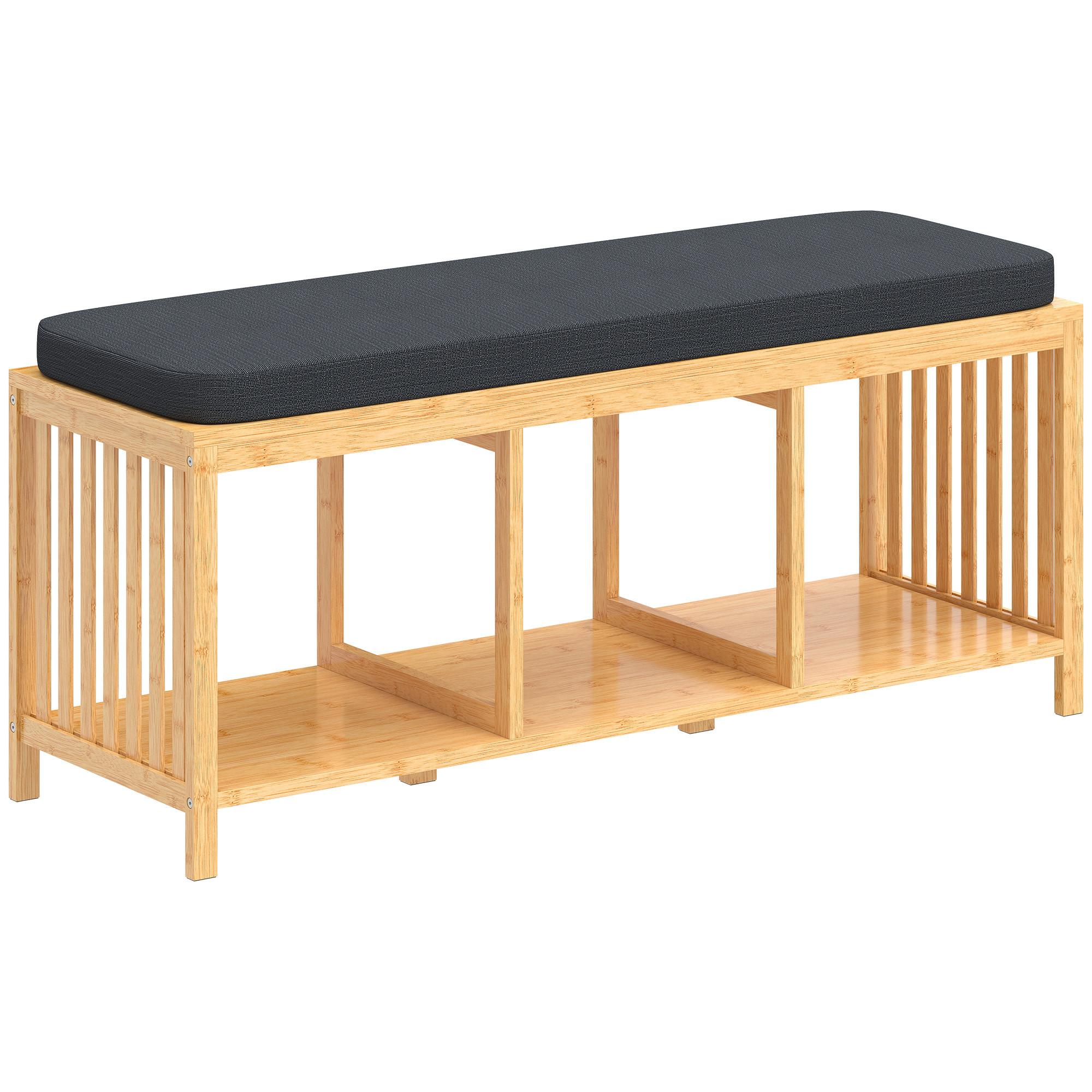 SCHUHBANK Bambus Polyester Naturholz - Naturfarben, Holz (102/45/33cm) - HOMCOM