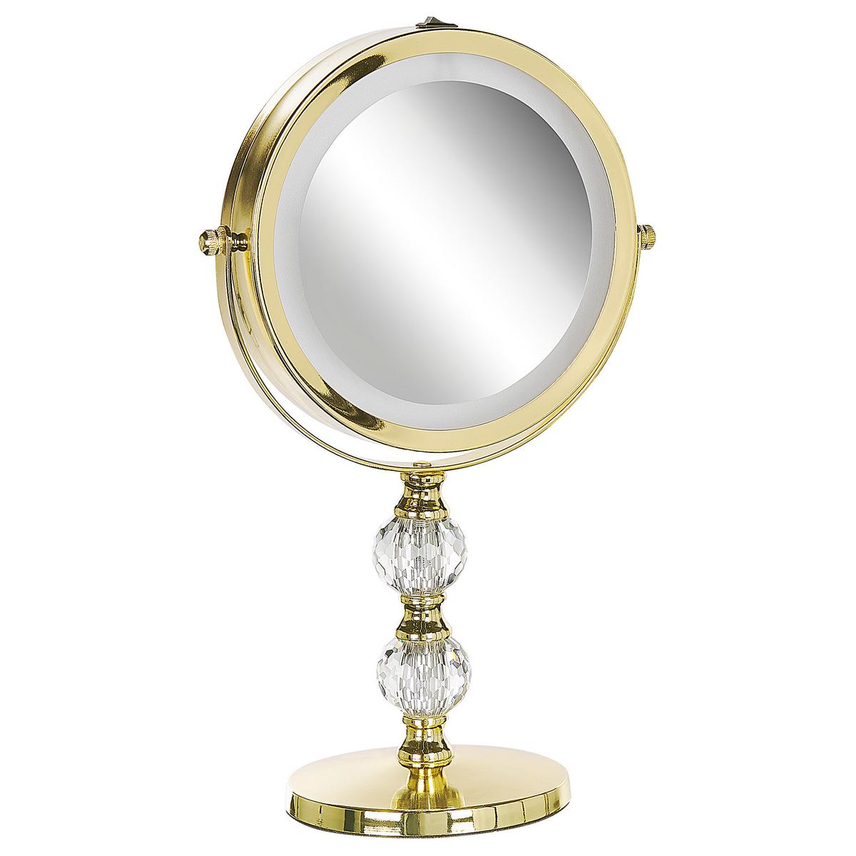 KOSMETIKSPIEGEL gold mit LED-Beleuchtung 18 cm Claira - Goldfarben, Glas (18/34/13cm) - Beliani