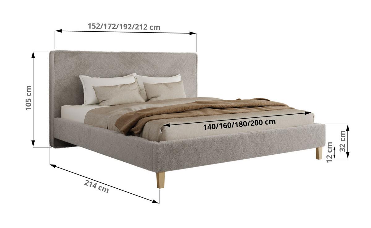 POLSTERBETT LUMARO CLASSIC 140/200 - Hellgrau Plüsch - Matratze Foam - Hellgrau/Kernbuche, Holz/Textil (140/200cm) - MKS