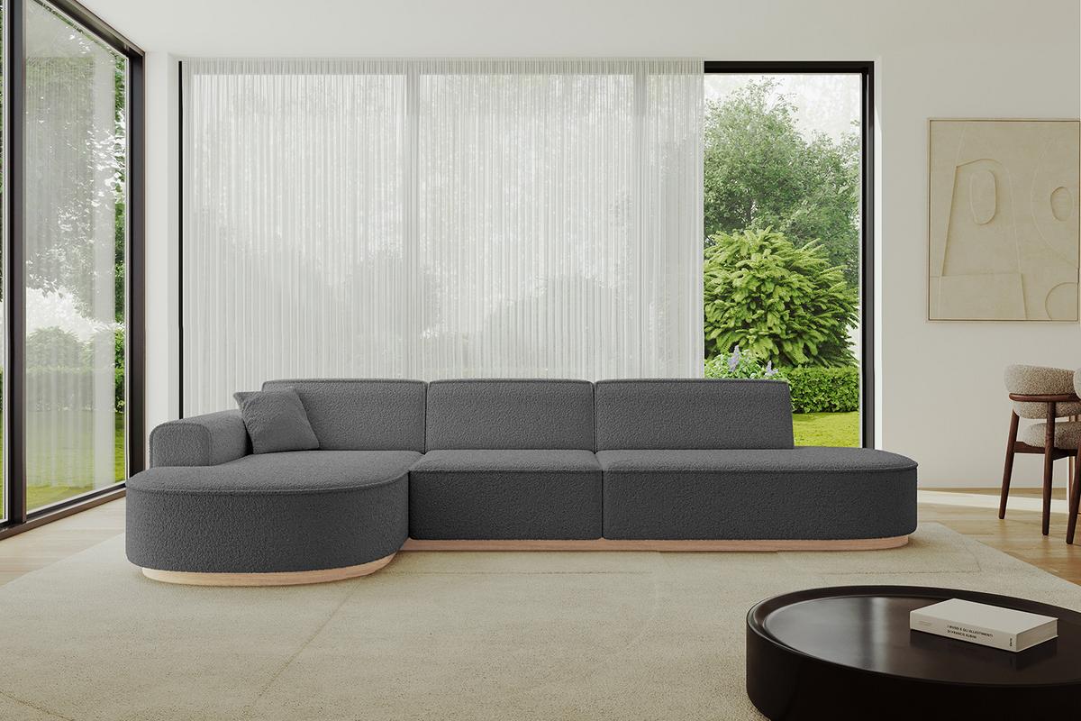 ECKSOFA Ottomane Links MARI-L2-v1 - 328x171x83 cm Grau Bouclé - Grau, Holzwerkstoff/Textil (328/171cm) - ALTDECOR