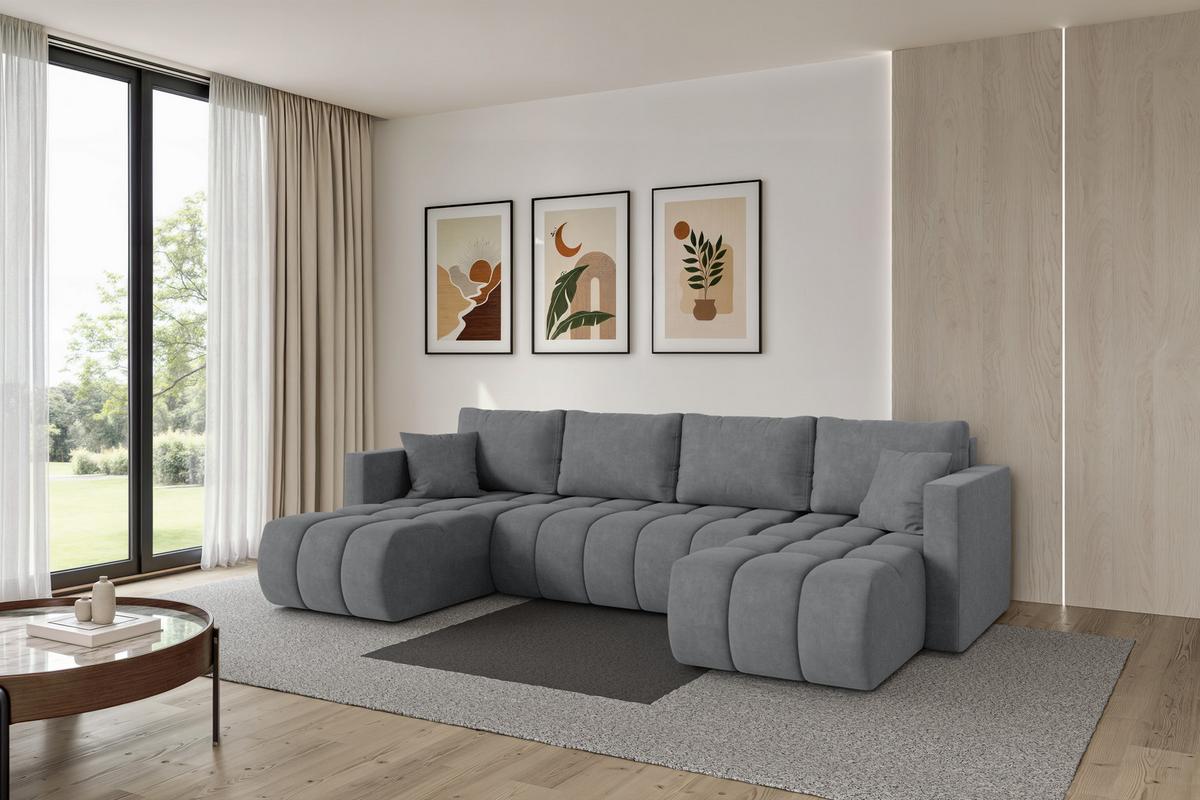 WOHNLANDSCHAFT mit Schlaffunktion und Bettkasten GARD-U 300x146x85 Grau Velours - Taupe/Schwarz, Holzwerkstoff/Kunststoff (300/85/146cm) - ALTDECOR