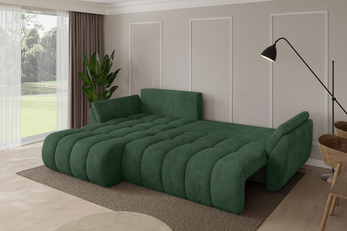 ECKSOFA mit Schlaffunktion Ottomane Links TOKO-L-v1 277x194x86 Grün Cord - Dunkelgrün/Schwarz, Holzwerkstoff/Kunststoff (277/194cm) - ALTDECOR