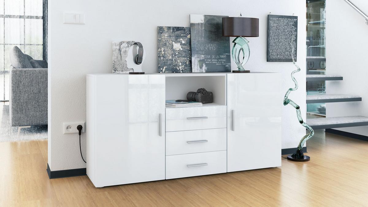 SIDEBOARD Skadu Front in Weiß Hochglanz - Weiß Hochglanz, Holzwerkstoff (138.5/71.5/35cm) - Vladon