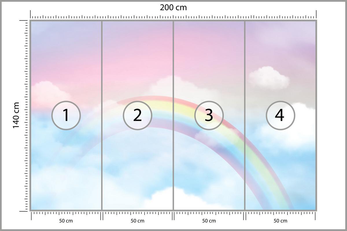 FOTOTAPETE für Schlafzimmer Regenbogen Rosa Himmel Wolken 200x140 - Blau/Gelb, Papier (200/140cm) - Muralo