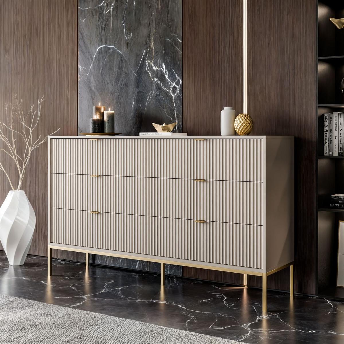 SIDEBOARD CORTADO GOLD KS154 MIT SCHUBLADEN KASCHMIR - Beige, Holzwerkstoff (154/91/39cm) - Lookway