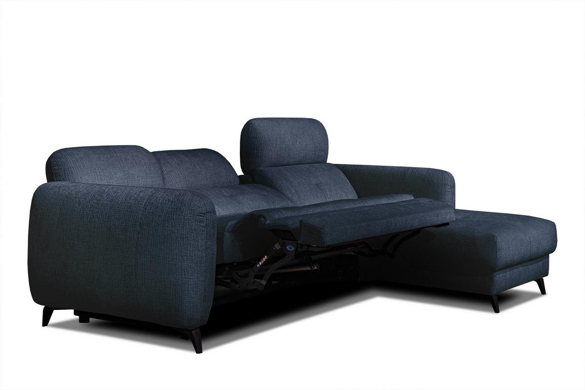 ECKSOFA SVEN 3-Sitzer, 1 Relax XL, verstellbare Kopfstützen, navy blue - Schwarz/Dunkelblau, Holzwerkstoff/Textil (256/163cm) - Wozimo
