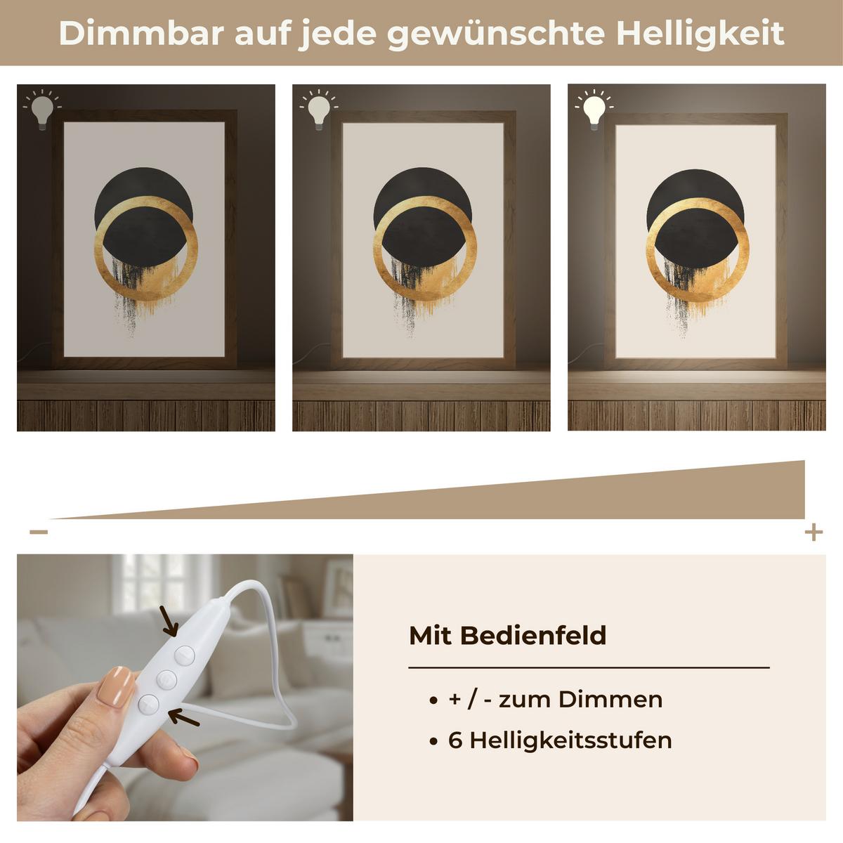 WANDLEUCHTE Abstraktes Design - Schwarzer Kreis - Farbflecken 20x30 cm - Creme, Holzwerkstoff (20/30/8cm) - OnlyWow