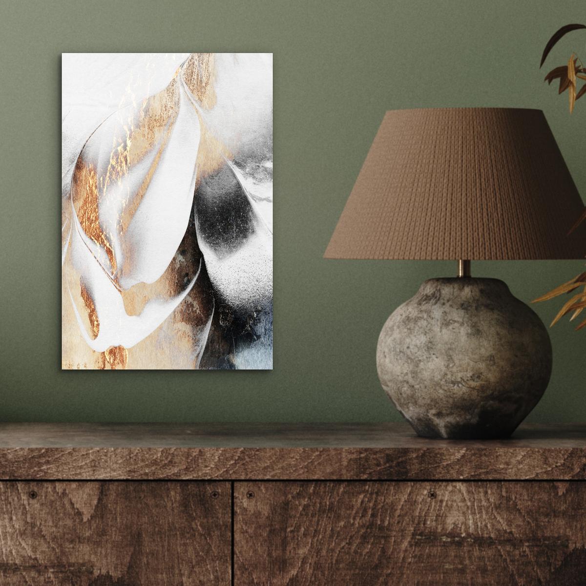 METALLBILD Luxus - Abstrakt - Gold - Weiß 20x30 cm - Goldfarben, Metall (20/30cm) - MuchoWow