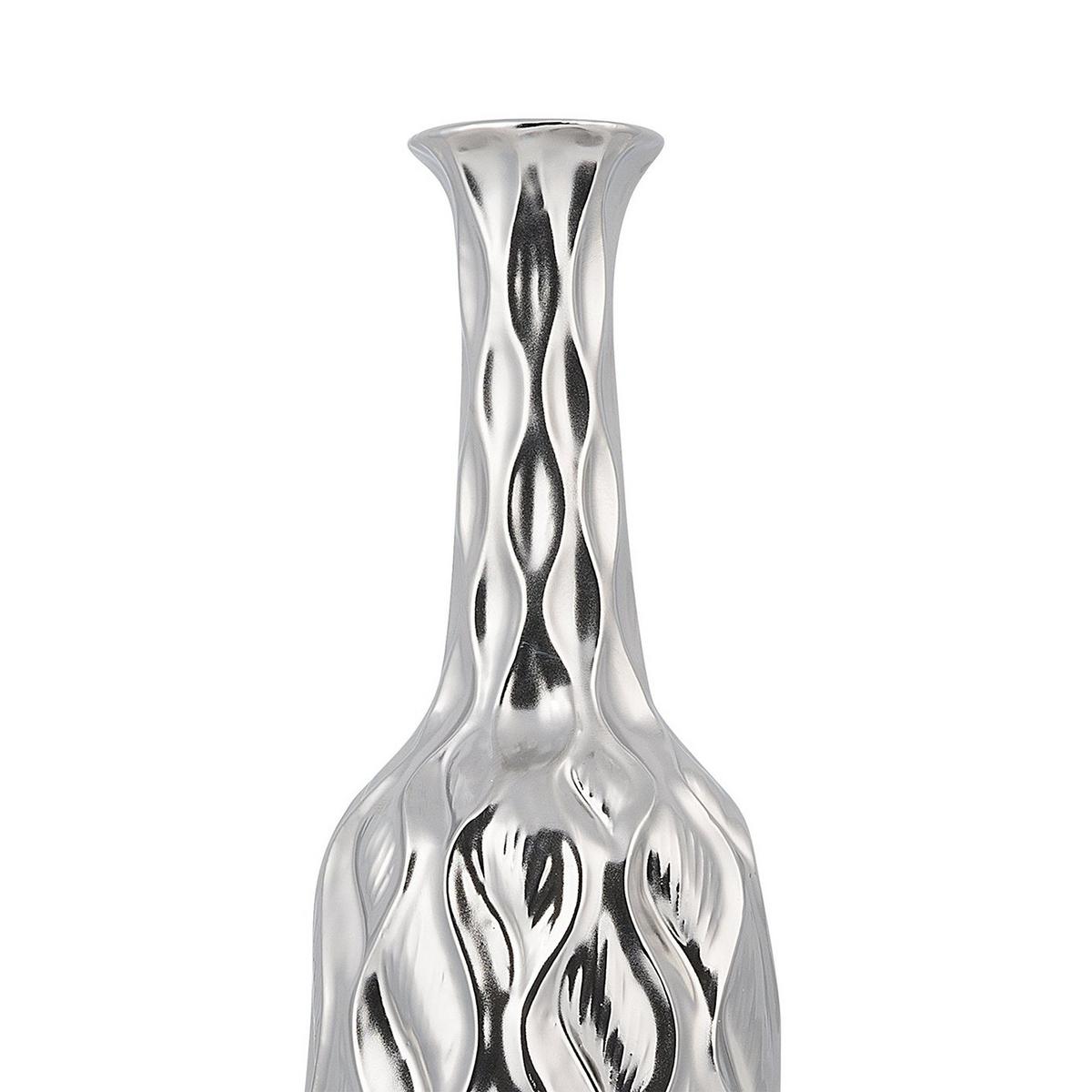 DEKOVASE Steinzeug silber Bassania - Silberfarben, Stein (45cm) - Beliani