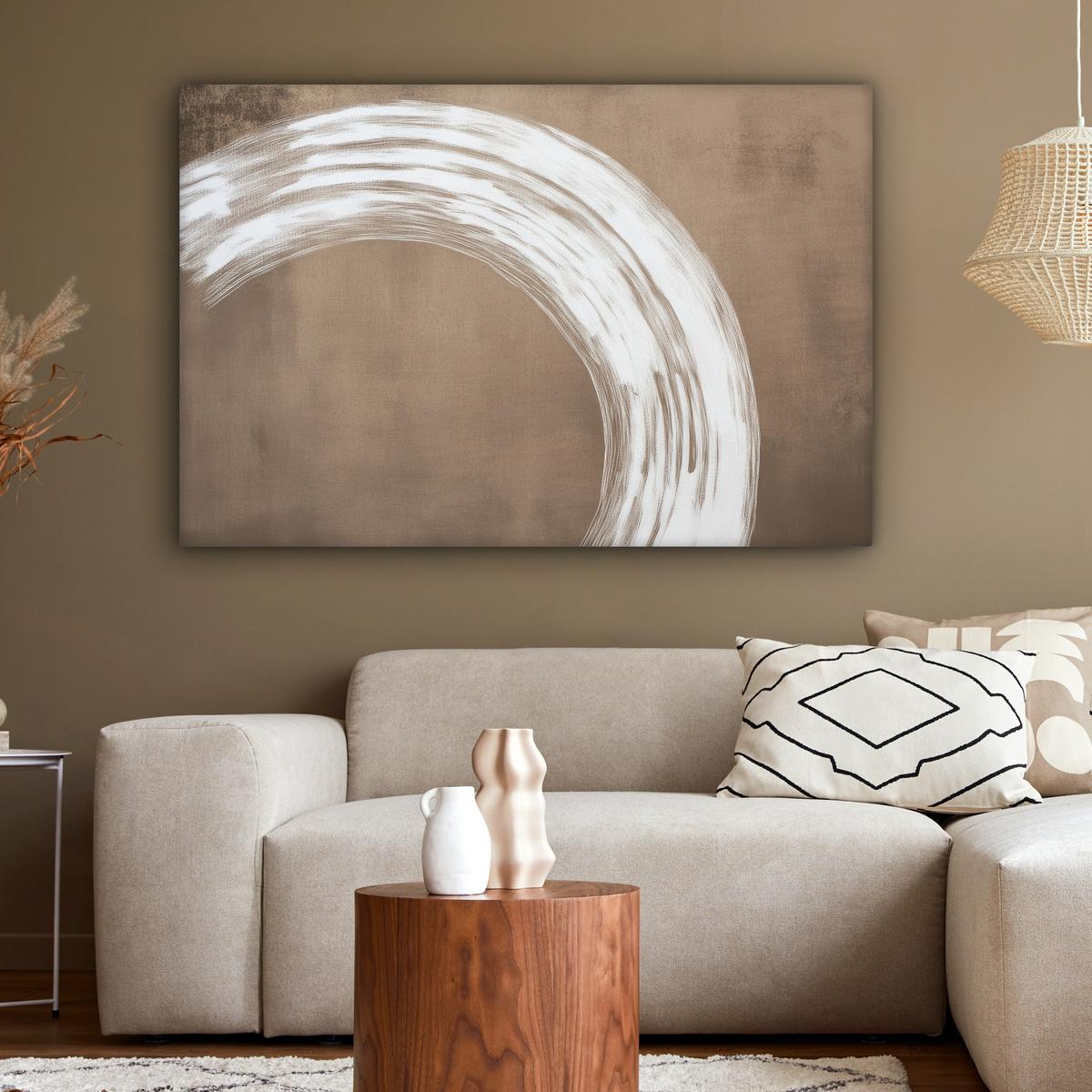 LEINWANDBILD Farbe - Braun - Japandi Wohnzimmer Groß 120x80 cm - Kupferfarben, Textil (120/80cm) - MuchoWow