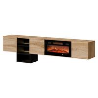 TV-LOWBOARD Teo mit Kamin - Eiche Wotan/Schwarz, Holzwerkstoff (200/53/32cm) - MIRJAN24