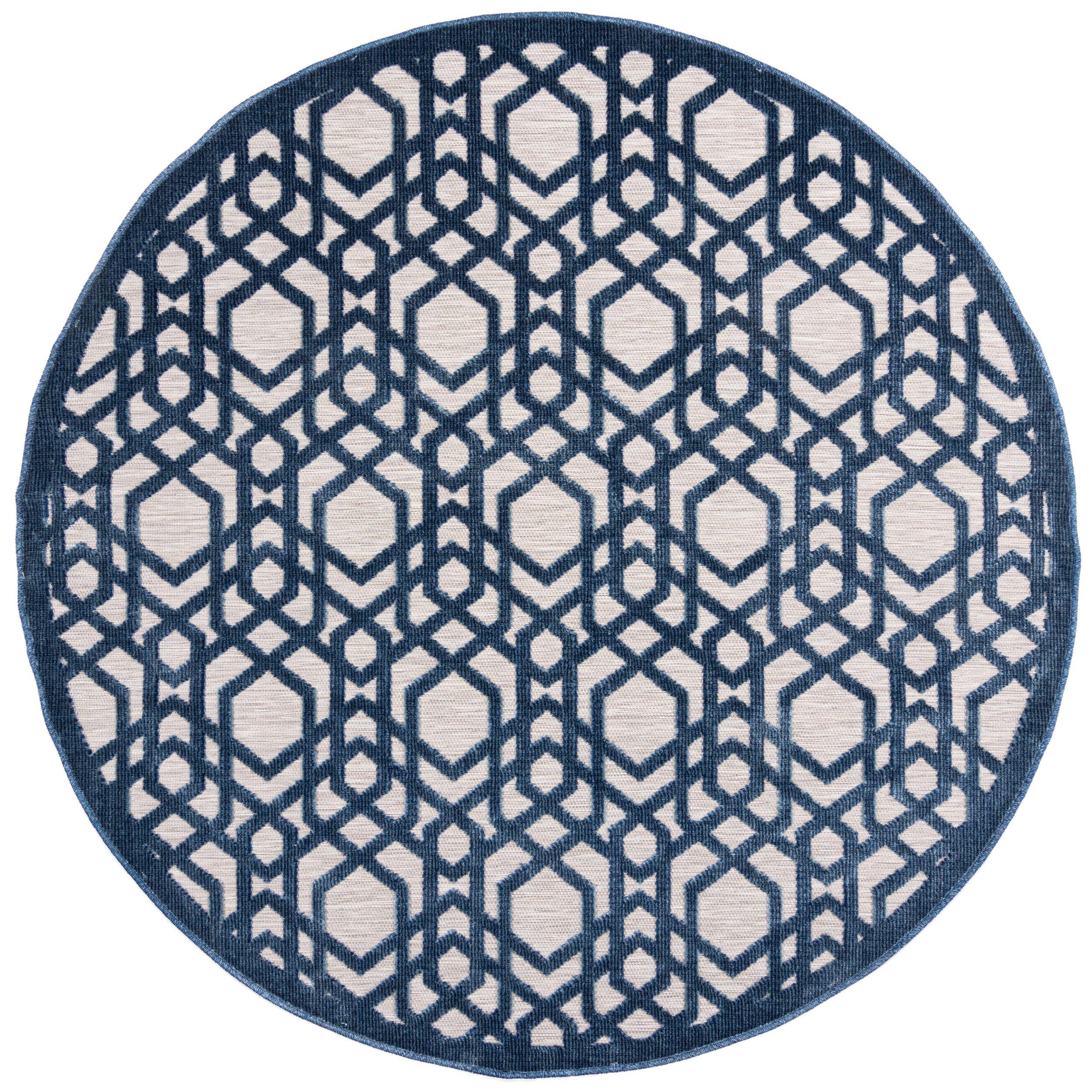 OUTDOORTEPPICH Waschbar STOUR, geometrisch, Blau-Grau, Ø 160 cm - Blau, Textil (160/160cm) - KADIMA DESIGN
