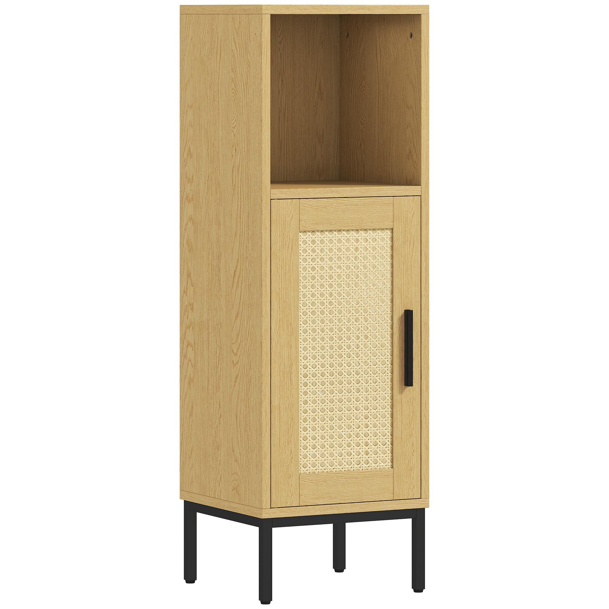 BADEZIMMERSCHRANK Spanplatte Stahl Naturholz - Schwarz/Naturfarben, Holzwerkstoff/Kunststoff (30/94/30cm) - HOMCOM
