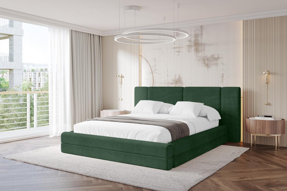 POLSTERBETT mit Bettkasten und Lattenrost, Bett mit Matratze H3/H4 - TEVO 140x200 Grün - Grün, Holzwerkstoff/Textil (140/200cm) - ALTDECOR
