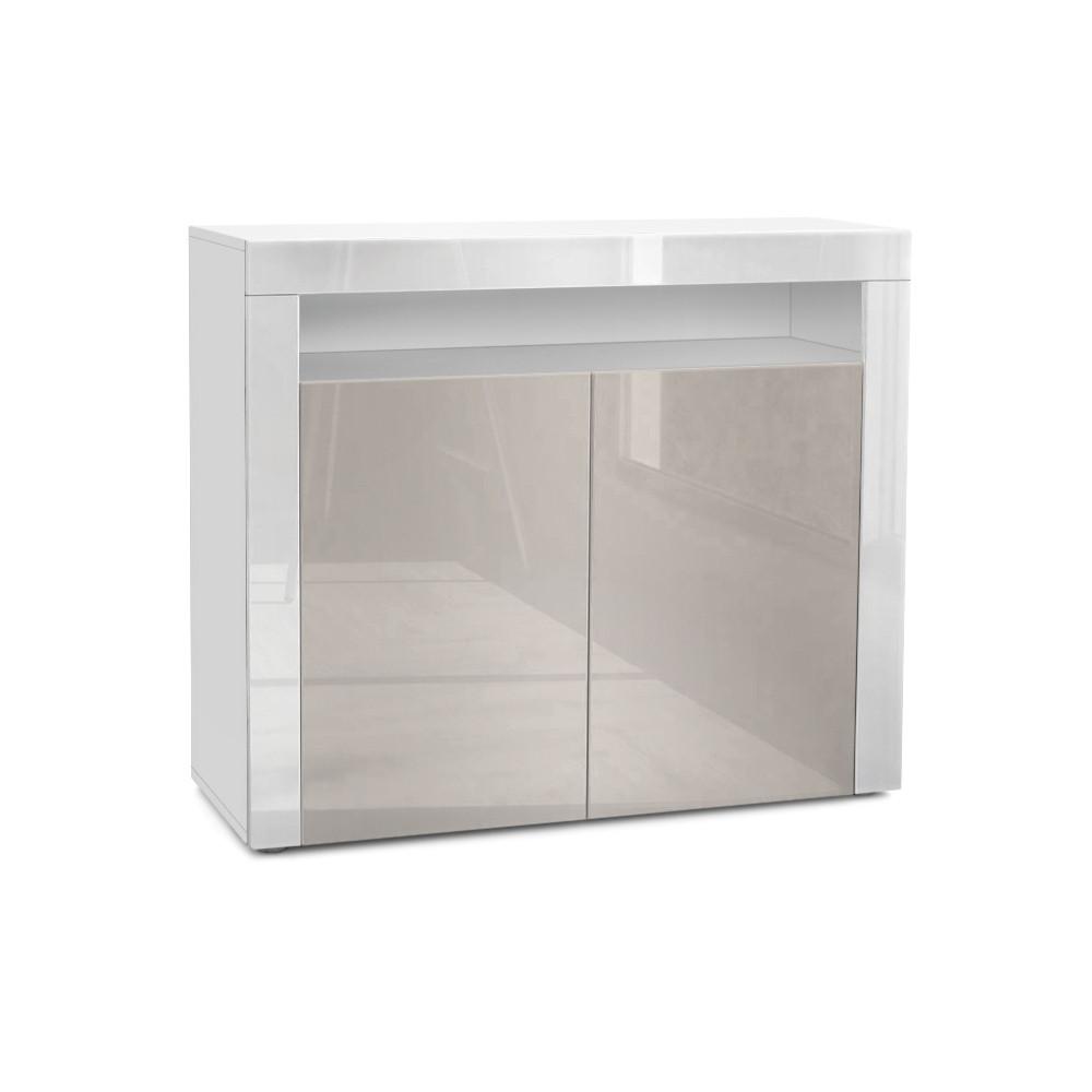 KOMMODE Valencia Sandgrau Hochglanz / Weiß Hochglanz - Sandfarben/Weiß, Holzwerkstoff (108/92/40cm) - Vladon
