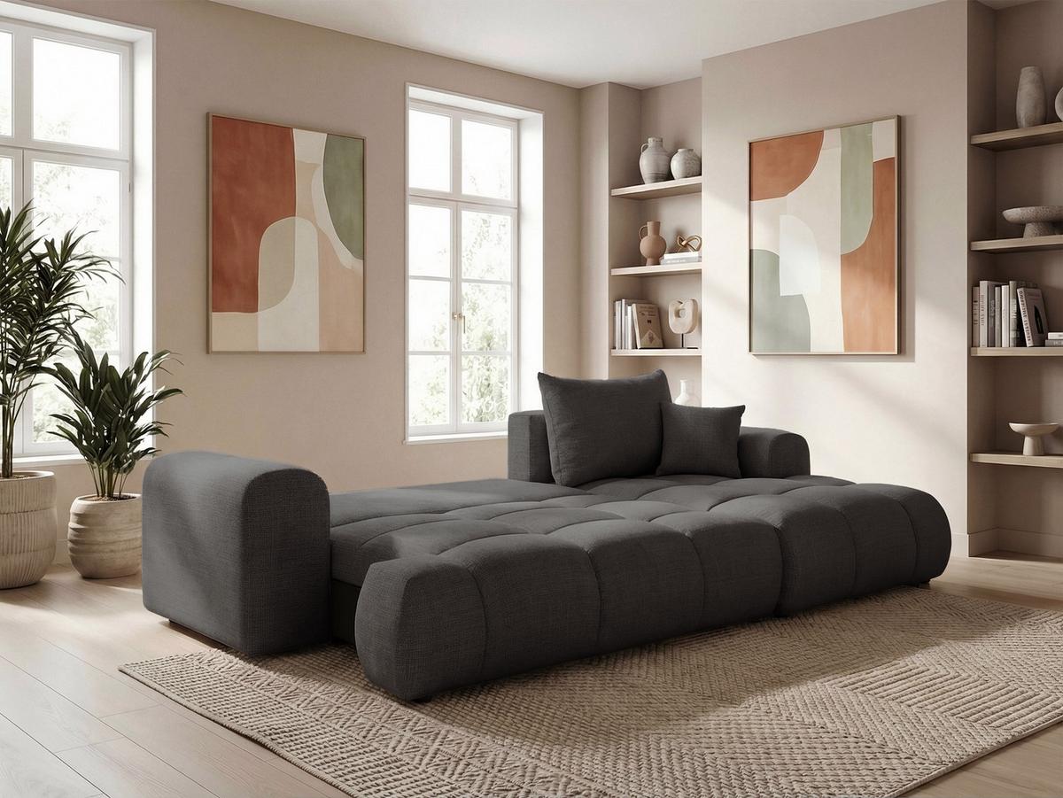 ECKSOFA MILANO Rechts mit Schlaffunktion und Bettkasten Dunkelgrau - Dunkelgrau, Kunststoff/Textil (265/145cm) - Idohome