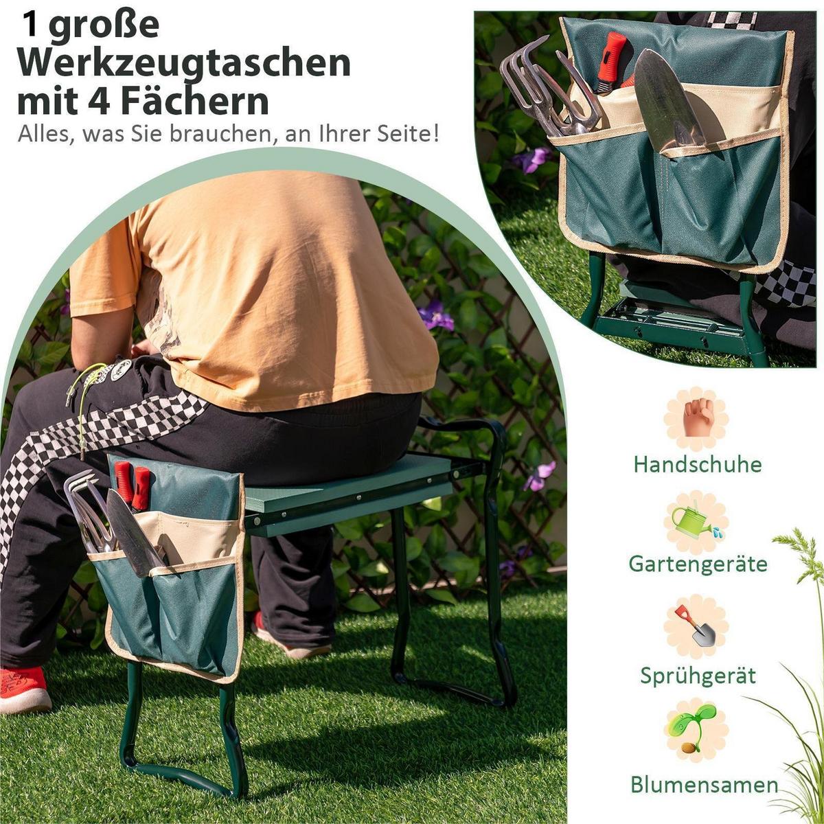 KNIEBANK Grün - Grün, Metall (58/50/27.5cm) - COSTWAY